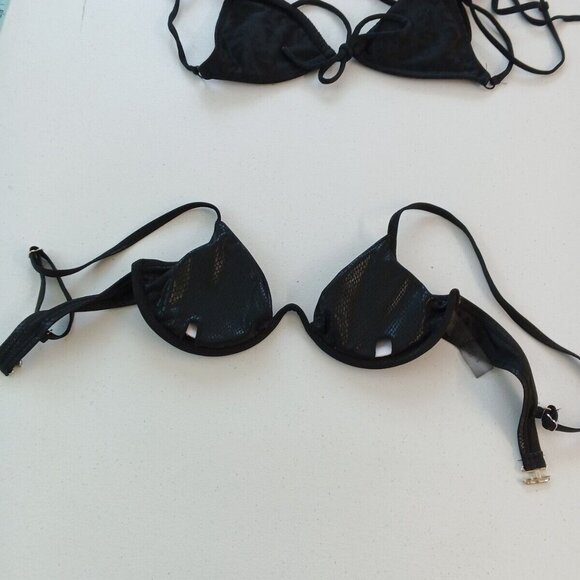Set of 3 Swimwear Top Wired & Wireless Padded Black Print Solid Strap Adjustable - Picture 5 of 12